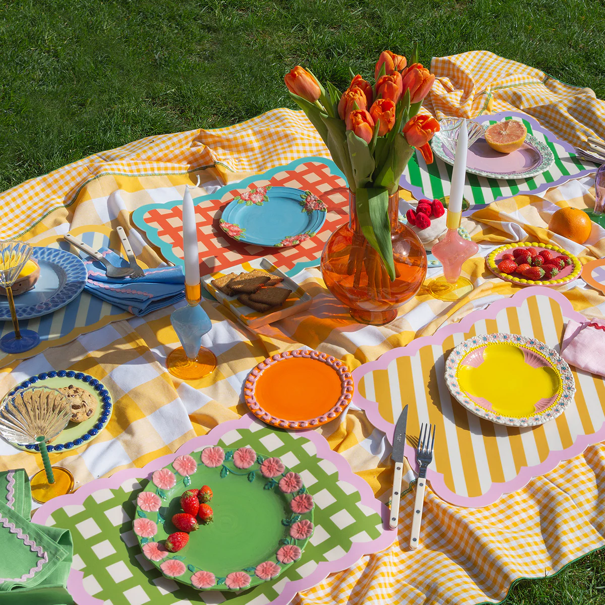 Set de table Biscotti à Carreaux - 38 cm x 48 cm - Rouge & Bleu - Image 5